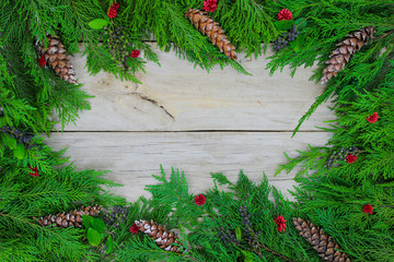 Wall Mural - Christmas tree garland border with pine cones and berries