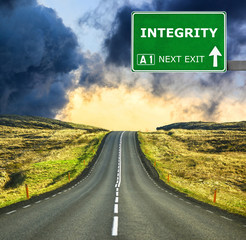 INTEGRITY road sign against clear blue sky