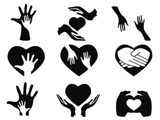 caring hands icons set