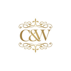 C&W Initial logo. Ornament ampersand monogram golden logo