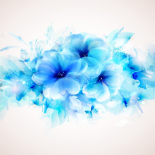 Abstract Art Background With Blue Flower And Design Elements