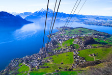 Panoramic Skyline View Of Mount Pilatus Over Lake Lucern Swiss
