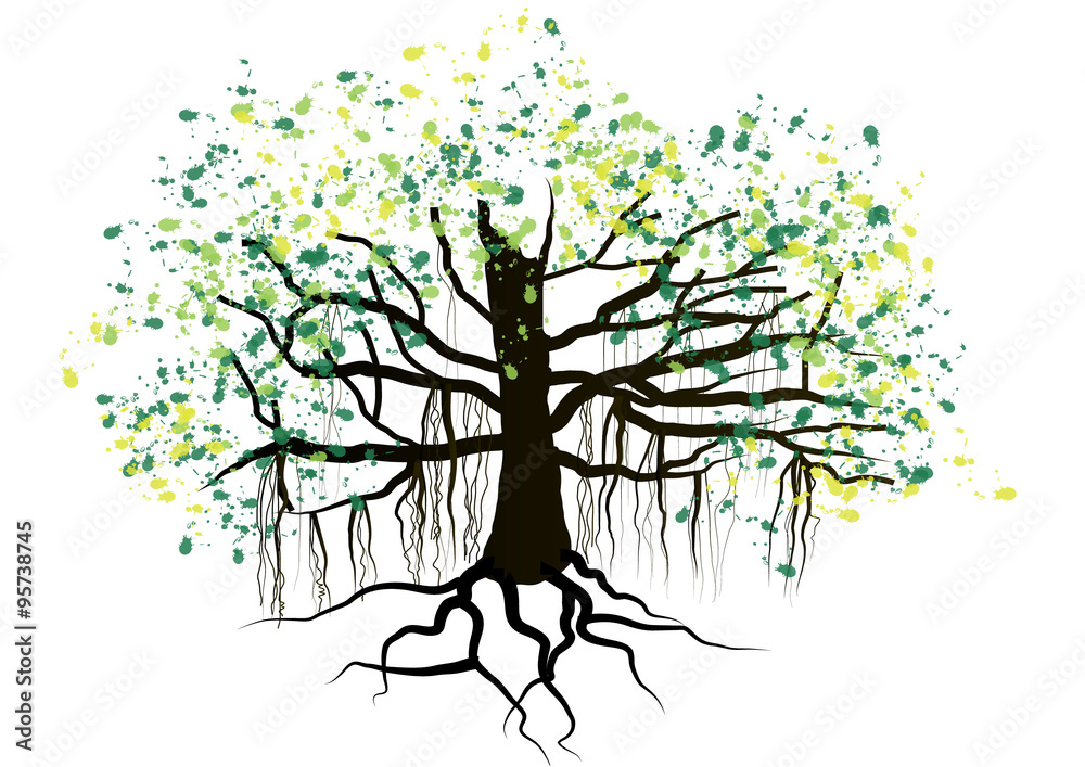 Banyan tree with roots on white background,vector illustration Stock ...