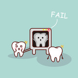 Fototapeta Psy - cartoon tooth with X ray