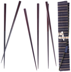 Set of Two Pairs of Chopsticks in Black Case. isolated on white.