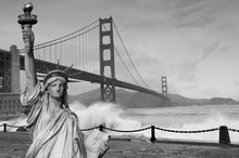Tourism Concept San Francisco And Statue Liberty