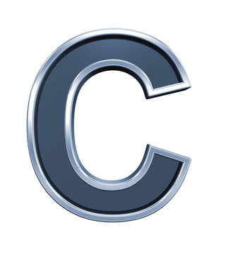 One letter from grey glass with chrome frame alphabet set, isolated on white. Computer generated 3D photo rendering.