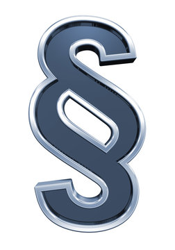Paragraph sign from grey glass with chrome frame alphabet set, isolated on white. Computer generated 3D photo rendering.
