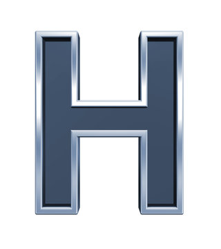 One letter from grey glass with chrome frame alphabet set, isolated on white. Computer generated 3D photo rendering.
