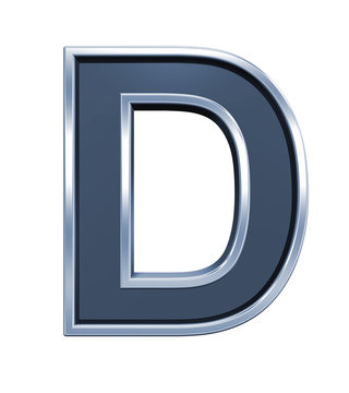 One letter from grey glass with chrome frame alphabet set, isolated on white. Computer generated 3D photo rendering.
