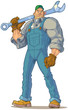 Tough Mechanic with Wrench Vector Cartoon