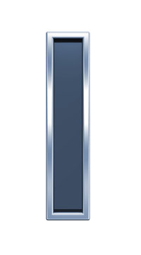 One letter from grey glass with chrome frame alphabet set, isolated on white. Computer generated 3D photo rendering.
