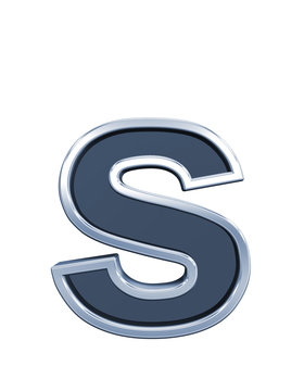 One lower case letter from grey glass with chrome frame alphabet set, isolated on white. Computer generated 3D photo rendering.