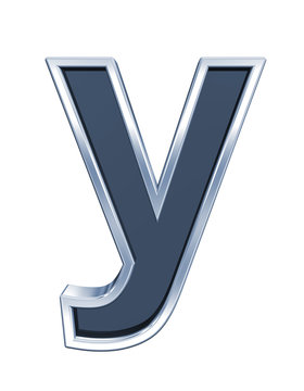 One lower case letter from grey glass with chrome frame alphabet set, isolated on white. Computer generated 3D photo rendering.