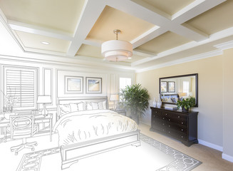 Custom Bedroom Drawing Gradation Into Photograph.