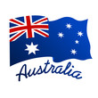 Australian flag in wind with word Australia