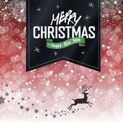 Poster - Merry Christmas Vintage Background. Falling Snow and Black Badge