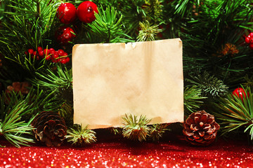 Wall Mural - christmas tree banches with blank note
