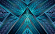 Abstract fractal background, blue mosaic ornamental pattern with angular and curved stripes