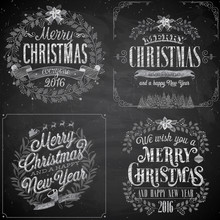 Set Of Christmas Emblems - Chalkboard.