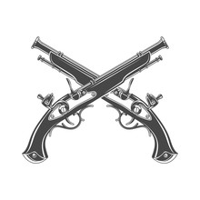 Firelock Musket Vector. Armoury Logo Template. Victorian T-shirt Design. Steampunk Pistol Insignia Concept