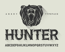 Vintage Decorative Modern Font With Dotted Graphics And A Wild Angry Bear Head Illustration