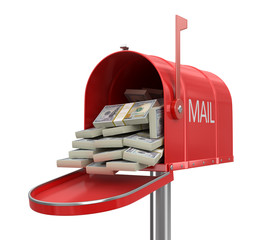 Poster - Open mailbox with dollars (clipping path included)