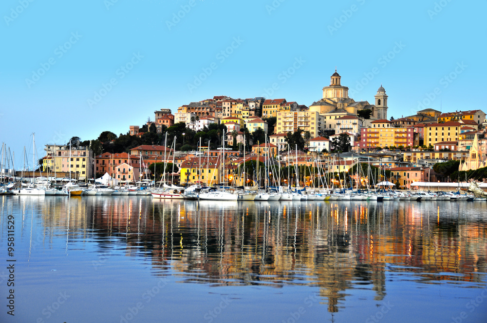 City of Imperia, Liguria, Italy during sunrise - obrazy, fototapety, plakaty 