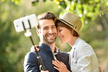 In Love Couple Taking Selfie Picture With Smartphone