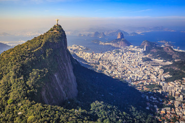 Fototapete - Aerial view of Christ the Redeemer and Rio de Janeiro city