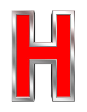 One letter from red with chrome frame alphabet set, isolated on white. Computer generated 3D photo rendering.