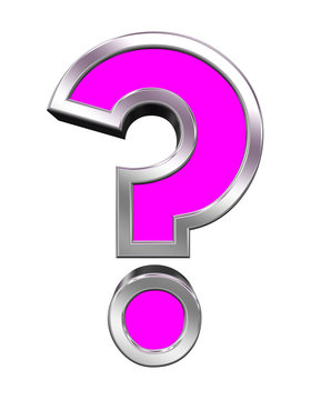 Question mark sign from pink with chrome frame alphabet set, isolated on white. Computer generated 3D photo rendering.