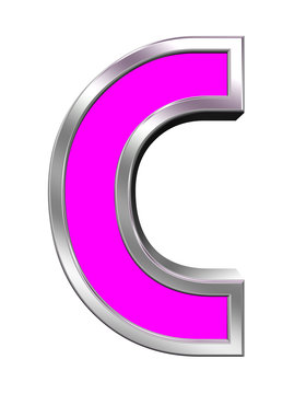 One letter from pink with chrome frame alphabet set, isolated on white. Computer generated 3D photo rendering.