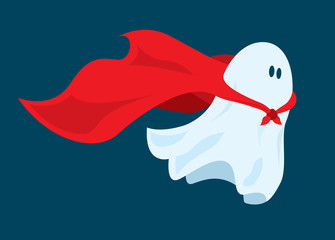 Cute super hero ghost flying with cape