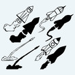 Rocket icon. Isolated on blue background. Vector silhouettes