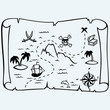 Island treasure map. Isolated on blue background. Vector silhouettes