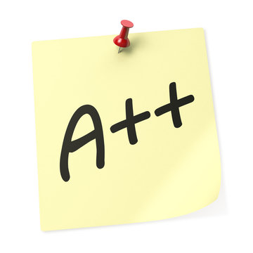 Letter A with Two Plus Sign yellow sticky note