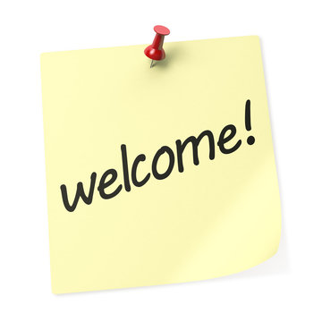 Welcome yellow sticky note