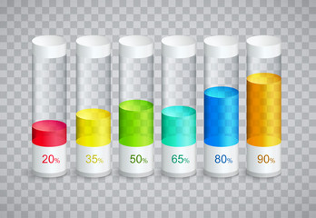 Poster - Infographic icons with 6 parts of columns in percent of growth.