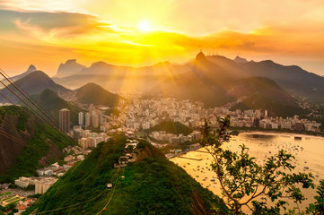 Fototapete - Sunset view of Corcovado and Botafogo in Rio de Janeiro. Brazil