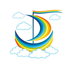 Sticker - Rainbow sailboat floats in the clouds.