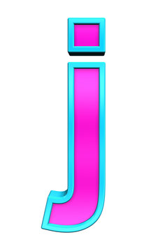 One lower case letter from pink glass with blue frame alphabet set, isolated on white. Computer generated 3D photo rendering.