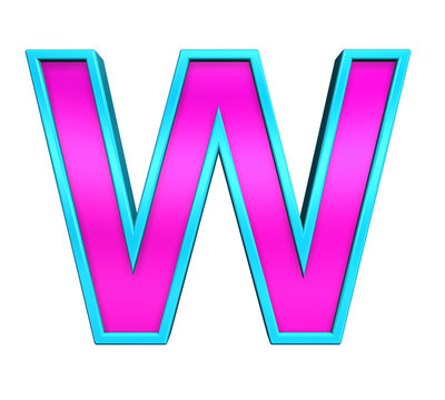 One letter from pink glass with blue frame alphabet set, isolated on white. Computer generated 3D photo rendering.