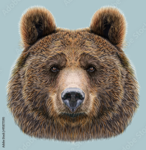 Fotografie, Tablou Illustrated Portrait of Bear on blue background