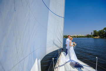 Wall Mural - Wedding couple on yacht