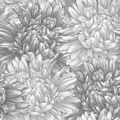 Wall Mural - Beautiful monochrome black and white seamless background with flowers.