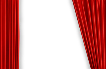 Red curtain on theater or cinema stage slightly open