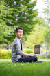 © alice_photo - Young asian businessman using tablet, mobile phone in the park