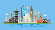 Illustration  of flat design postcard with famous world landmark