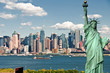 new york city cityscape skyline with statue of liberty
